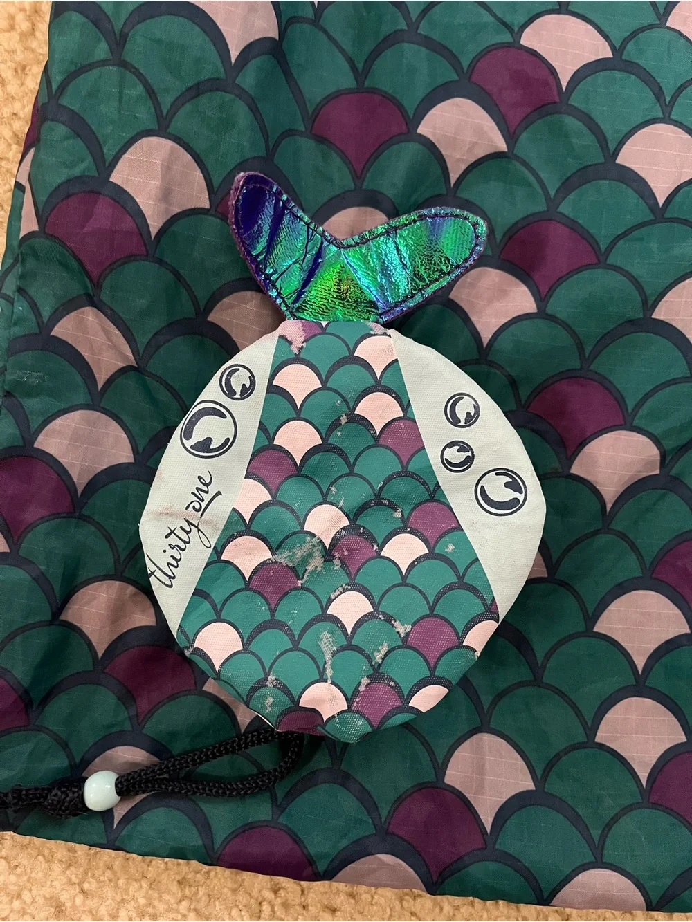 Thirty One Bag Foldaway Purple & Teal Mermaid Fish Tote Bag